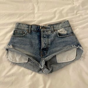 Revice Denim medium-wash jean shorts!